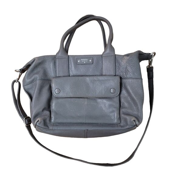 Fossil Leather Gray Blake Satchel Crossbody Handbag Pebbled Purse Bag - Picture 1 of 12
